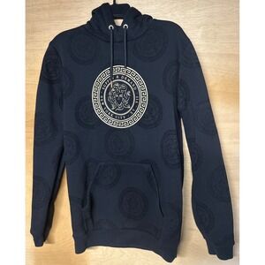 Supply & Demand Men's Black Hoodie Gold Front Logo Suede Detail Streetwear M Y2K
